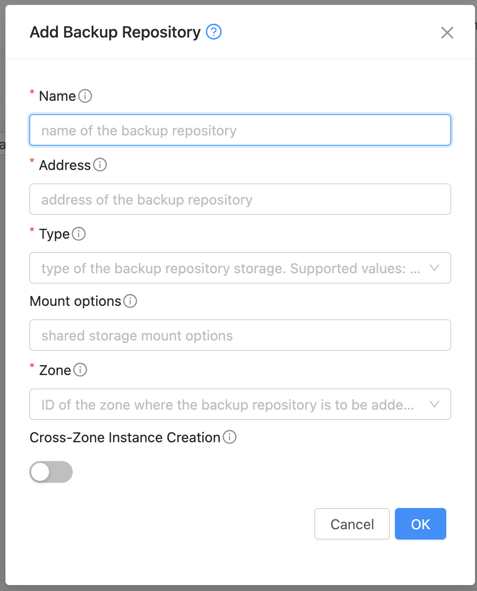 Enable Cross-Zone Instance Creation on Backup Repository